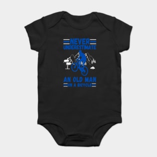 never underestimate an old man on a bicycle Baby Bodysuit